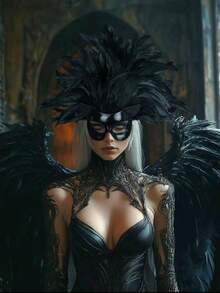 2 件黑色猫女羽毛面具化妆舞会头饰歌舞女郎角色扮演配饰万圣节 - 黑色 - 查看 4