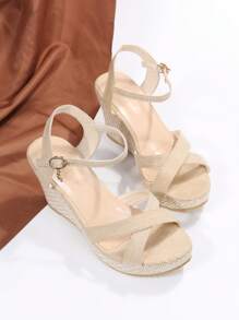 Sandálias de Plataforma Francesa Deslumbrantes de Verão Á Prova D'água, Salto Alto Sexy, Solado Grosso, Estilo Romano Trançado, Confortável para Mulheres