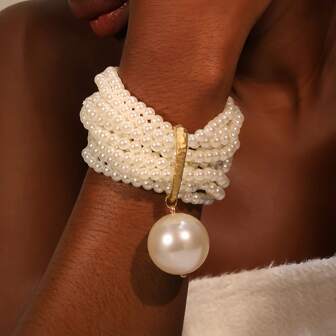 Fashionable And Personalized Multi-Layer Layered Faux Pearl Artificial Crystal Bracelet, Nightclub Party Wedding Vacation Jewelry