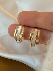 2pcs Minimalist Hoop Earrings - Yellow Gold - View 7