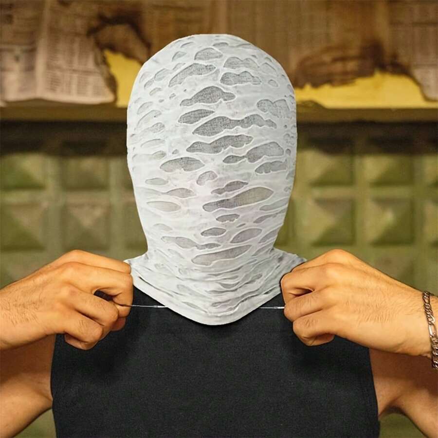 Máscara facial con vendaje completo rasgado para Halloween, adultos, cosplay, capucha, sombrero para juegos de rol, accesorios de disfraces para fiestas. - Blanco - Ver 1