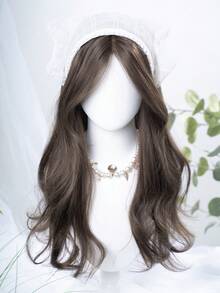 前蕾丝长款自然波浪卷发，中分刘海假发，T型蕾丝，13*5*1，棕色长款，22英寸半编发，日常佩戴，自然、顺滑、逼真。（不含配件）