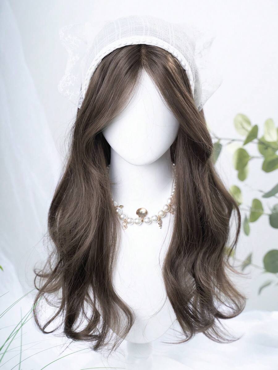 前蕾丝长款自然波浪卷发，中分刘海假发，T型蕾丝，13*5*1，棕色长款，22英寸半编发，日常佩戴，自然、顺滑、逼真。（不含配件）