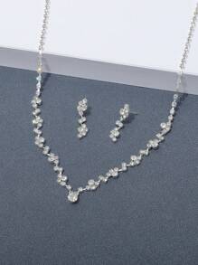 1pc Necklace + 1pair Earrings Fashionable Luxury Crystal Inlaid Necklace & Earring Set, Bridal Wedding Party Jewelry