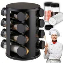 Plateau tournant à épices, carrousel à pots à épices, plateau tournant à épices, conteneurs de stockage d'épices, rond, noir, acier inoxydable (16/20 pots) Support à épices rotatif à 360 °, organisateur avec 16 pièces et 20 pots, autoportant, rangement en acier inoxydable pour cuisine, noir.