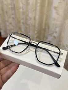 1pc Men's Casual Vintage Square Aviator Black Rimless Sunglasses, Suitable For Daily Wear And Street Photography