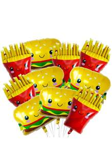 18 Unidades Balões de Látex Coloridos em Tema de Hambúrguer, Batata Frita, Alumínio, Adequado para Decoração de Tema, Festa de Aniversário, Decoração de Festival de Aniversário, Decoração de Bottom Interno, Balão Prop de Foto