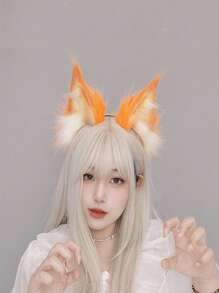 Fluffy Plush Faux Animal Ear Headband, Cute Anime Cosplay Wolf, Lynx, Bobcat Ears Hair Accessory