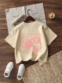 Tween Girl Casual Graphic Print Crew Neck Short Sleeve T-Shirt, Summer Top