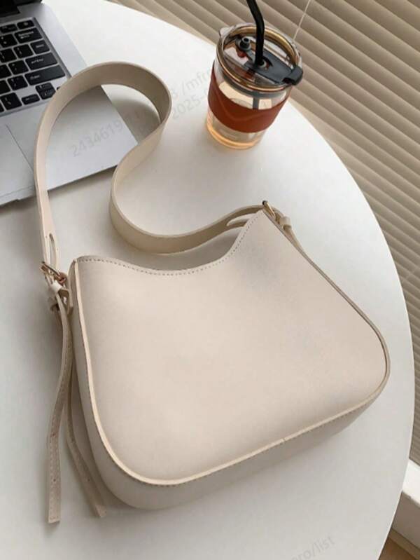 1pc Beige PU Leather Shoulder Bag, Fashion Minimalist Design, Suitable For Women Everyday Use