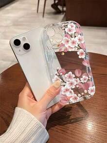 Gentle Pink Flower Phone Case With Transparent Pattern TPU Anti-Drop Full Bag Precise Protective Case Is Suitable For Apple 6/7/8/X/Xs/Xs Max/11/12/13/14/15/16Pro Max - Clear - View 4