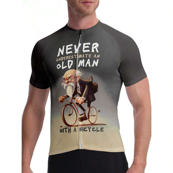 Cycle Jersey Men's Bike Top MTB Bicycle Shirt Mountain Road Riding Clothing Short Sleeve Cyclist Biking 3 Rear Pockets Letter Pattern Old Man Graphic