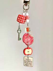 1 pieza Lindo colgante de llavero con forma de manzana, minúsculo soporte de llaves con forma de fruta adorable, accesorio de moda para bolsos o teléfonos, regalo ideal para niñas en Halloween o Navidad