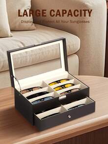 Multi-Layer High Capacity Leather Eyeglass Storage Case, 8/12/18 Grid Sunglasses Display Box, Organizer For Glasses & Sunglasses Collection