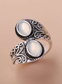 1 Stück versilberter ovaler Harzring, modischer Damen-Fingerring mit Kunstedelstein, mehrfarbig