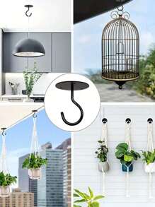 Crochet de plafond avec colle adhésive puissante, crochet mural sans clou pour suspendre des plantes, mangeoires à oiseaux, luminaires, carillons éoliens, crochets décoratifs d'intérieur/extérieur, noir et blanc