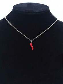 1pc Vintage 18K Gold Plated Stainless Steel Thin Chain With Red Chilli Pendant, Decoration Necklace Suitable For Ladies' Daily And Wedding Wear, Gift - Gold - View 12