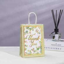 12/24PCS Floral Design Thank You Kraft Paper Gift Bags, Gift Packaging Bag, For Wedding Party Decor, Birthday Party Supplies, Theme Party Gifts Decorations