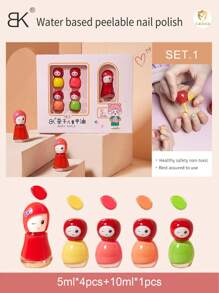 Kids Water Peelable Based Nail Polish Set,Fast Dry Nail Polish,Water Peelable Based Nail Polish For Girls,Teens,1sets 4pcs*5ML&1pc*10ML Peelable Nail Polish, Red,Pink,Orange, Yellow,Green Color,Nail Art Salon,Nail Supplies,Gift For Children,Girls,Nail Polish