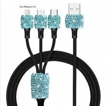1 pièce Chargeur de voiture 2-en-1/8-en-1 avec strass, câble de charge 3-en-1 avec strass, charge rapide, Type C, USB, adaptateur de voiture, compatible avec Apple, téléphone, caméra de tableau de bord, iPad, GPS, cadeau pour les vacances/anniversaire