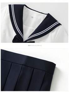 KLFYY Japanese JK School Uniform Blue Collar White Two-Piece Sailor Suit Spring And Autumn Long Sleeve Pleated Skirt Suit - 長袖款套裝(送領結) - 查看 9