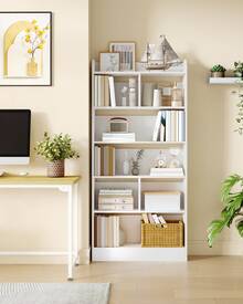 Bookcase, Bookcase, With 6 Compartments, Storage Shelf, Standing Shelf, For Living Room, Office, Bedroom, 24 X 80 X 170 Cm, White - trắng - Xem 2