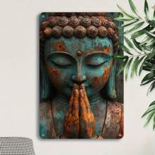 1pc 2D Flat, Buddha Style Retro Metal Plaque, 8"X12" Wall Art Decor - Easy To Install, Durable Metal Wall Decorations Suitable For Home, Cafe, Garage And Outdoor, Random Hole Design Available
