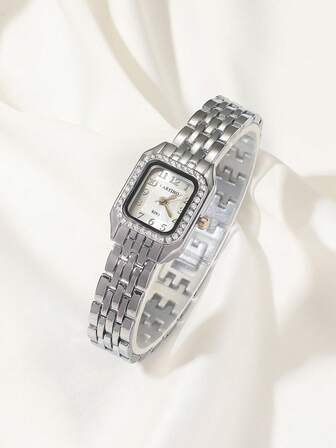  CARYINO 1 件女士不锈钢表带手表，经典方形，优雅百搭，精致镶钻石英表，适合日常生活、商务、社交活动