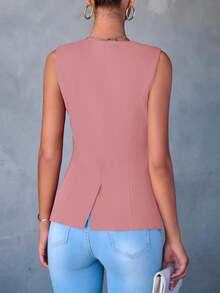 Women's Summer Suit Vest Top Formal Business Casual Sleeveless Button Slimming All Fashion Suit Jacket Vest - Da hồng - Xem 2
