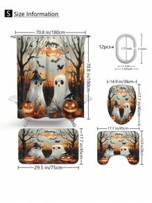 [Cadeau d'Halloween] 1 pièce/4 pièces Ensemble de décoration de rideau de douche d'Halloween | Beau cadeau moderne pour la maison avec 12 crochets de rideau de douche et 3 pièces de tapis de sol de toilette Rentrée des classes