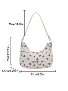 Bolso de hombro con estampado de cereza y decoración de lazo para moda, adecuado para compras, monedero, jóvenes, estudiantes universitarias, oficinistas. Perfecto para la oficina, universidad, trabajo, negocios, desplazamientos, actividades al aire libre, viajes y excursiones.