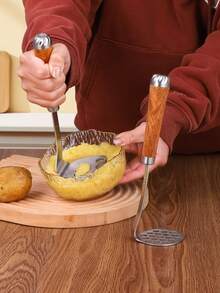 1pc Stainless Steel Potato Masher With Cat Paw Shaped Design, Wooden Handle Kitchen Tool - Silver - View 11