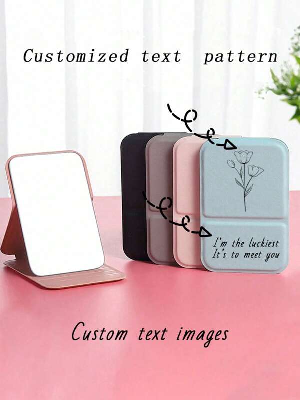 1 pieza Espejo cosmético mini plegable personalizado, espejo de cuero PU portátil, espejo cosmético para damas, espejo cosmético de sobremesa para uso diario, dormitorio estudiantil - Regalos de diseño elegante, regalos pequeños para el Día de la Madre, regalos de boda, nuevo espejo de maquillaje mini plegable portátil de cuero PU, diseño cuadrado compacto, artesanía personalizada, renovación del hogar