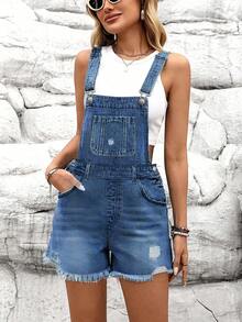 Peto vaquero de ajuste holgado con efecto desgastado y bajo sin acabar, en estilo casual europeo y americano, para mujeres, para primavera/verano