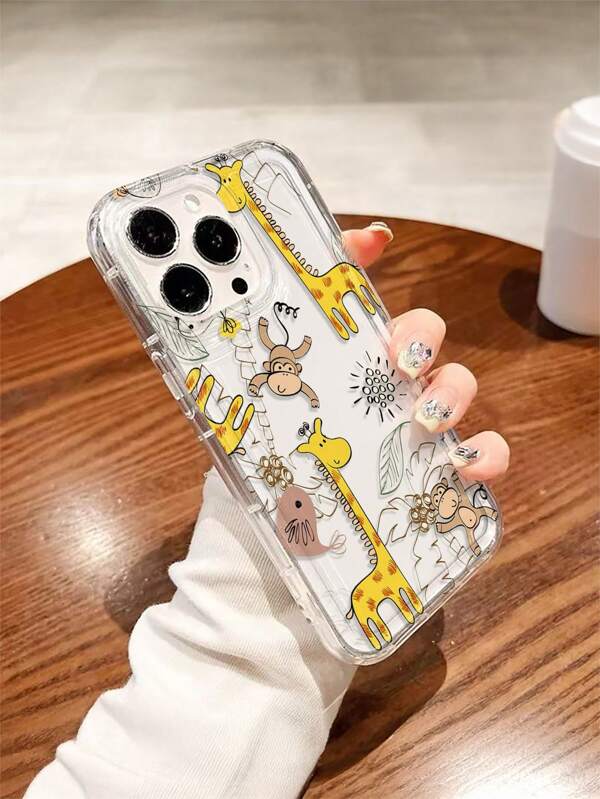 1 Stück tropischer Kokosnussbaum, Affe, Giraffe Anti-Sturz transparentes TPU Material Handyhülle, geeignet als Urlaubsgeschenk kompatibel mit Apple Xs/Xs Max/XR/11 12 13 14 15 16 Pro/Pro Max/14 15 16 Plus