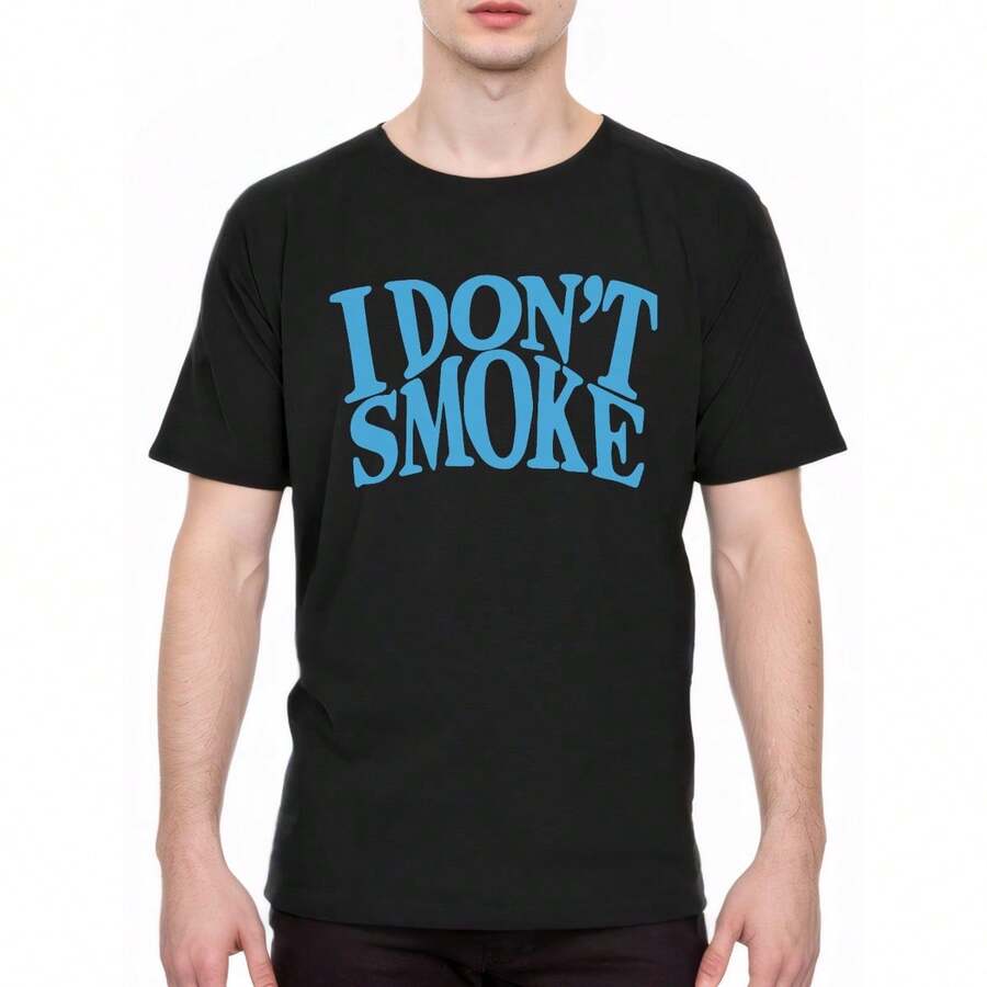 Practical Hot Sold Men's 'I DON'T SMOKE' Cotton T-Shirt - Casual Crew Neck, Short Sleeve, Breathable & Machine Washable - Black - View 1