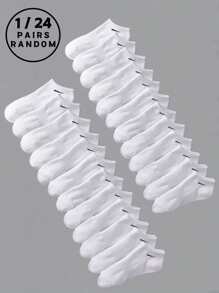 1 par / 24 pares de calcetines cortos de cintura ceñida en blanco de verano con boca poco profunda, apropiados para deportes al aire libre y entrenamiento. Uso diario simple y versátil para niños y niñas, adecuado para deportes en el campus y uso diario. Suaves y amigables con la piel, cómodos, transpirables, absorben el sudor, a prueba de olores, boca poco profunda, invisibles y apropiados tanto para hombres como para mujeres.