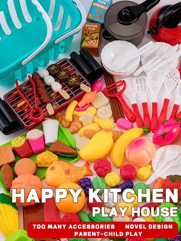 129 Peças Conjunto de Brinquedos de Cozinha de Faz-de-conta para Crianças, Conjunto de Brinquedos de Cozinha de Simulação, Presente para Meninas, Presente de Aniversário/Feriado