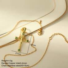 1pc Elegant Crystal Cross Pendant Necklace, Unisex - Stainless Steel, Gold Chain, Inlaid With Black, Transparent And Pink Gems, Versatile Jewelry Gift For Men And Women, Suitable For Casual Or Formal Occasions | Graceful Necklace | Cross Necklace