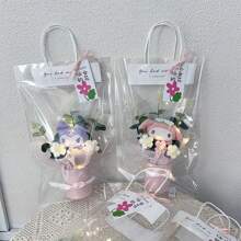 Sanrio Hello Kitty Bouquet Gift Box, Including Fabric Flowers And Leaf Pink Tones, Suitable For Home Decoration Such As Birthdays, Weddings, Anniversaries, Party Props, And Desktop Decorations. Celebration Gift | Charming Bouquet Design | Decorative Bow