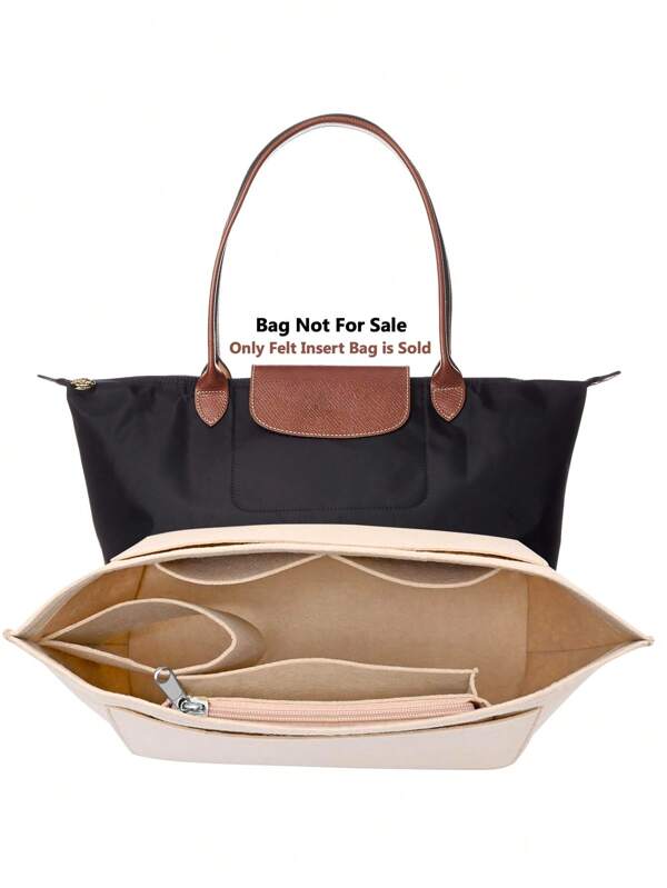 Felt Insert Bag For Le Pliage Tote Handbag Liner Bag Multi Pocket Felt Cloth Bag Support Travel Portable Insert Purse Organizer With Zipper Storage School Supplies