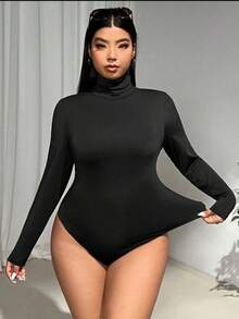 Plus Size Body Bori Long Sleeve Suplex Leotard Large Size G1 G2 G3 - 黑色 - 查看 2