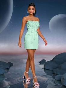 Anymoon Cute 3D Handmade Floral Decor Formal Prom Dress, Suitable For Graduation, Homecoming, Party, Cocktail Party And Wedding Occasions. - Green - View 7