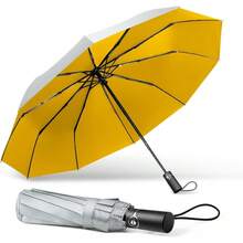 Large Windproof Umbrella, Wind Resistant Compact Travel Folding Umbrellas, Ladies Auto Open Close Strong Wind Proof Rain Proof With 10 Ribs Golf Umbrella Collapsible For Men Women - Yellow&Silver - View 1