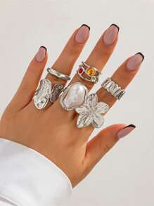 Anillo abierto con diseño de flor, accesorios de moda versátiles, diseño exagerado único