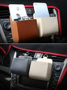 1 pieza Caja de almacenamiento para rejilla de ventilación del coche, organizador de cuero premium para el interior del automóvil, solución de almacenamiento multifuncional para teléfonos, gafas de sol, llaves, monedas, ajuste universal para la mayoría de los vehículos, fácil instalación, mantiene los artículos esenciales al alcance de la mano, mejora la organización del coche, perfecto para el viaje diario, viajes por carretera, viajes de vacaciones, accesorio de coche de moda, regalo ideal para conductores, elegante y práctico, adecuado para hombres y mujeres, imprescindible para un entorno de coche limpio y ordenado