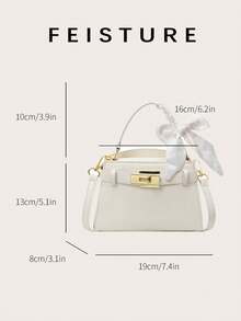 1pc FEISTURE Woman Handbag With Scarf Decor, PU Material Magnetic Closure Small Square Bag, Suitable For Daily, Dating, And Commuting - White - View 9