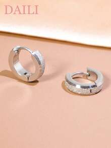 DAILI 不锈钢闪光小号环形耳环时尚流行女士珠宝礼物 1-3 对 - 銀色 - 查看 2