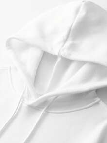 男士休闲百搭简约字母棕榈树印花抽绳连帽衫，带袋鼠口袋，秋冬款 - 白色 - 查看 3