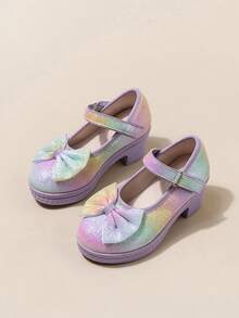 1 Pair Girls' Bowknot Glitter Design High Heel Sweet Lolita Style Shoes